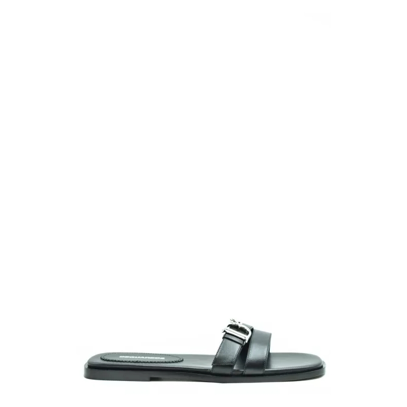 Dsquared2 Sandalen Black Leather Flat Sandals Black