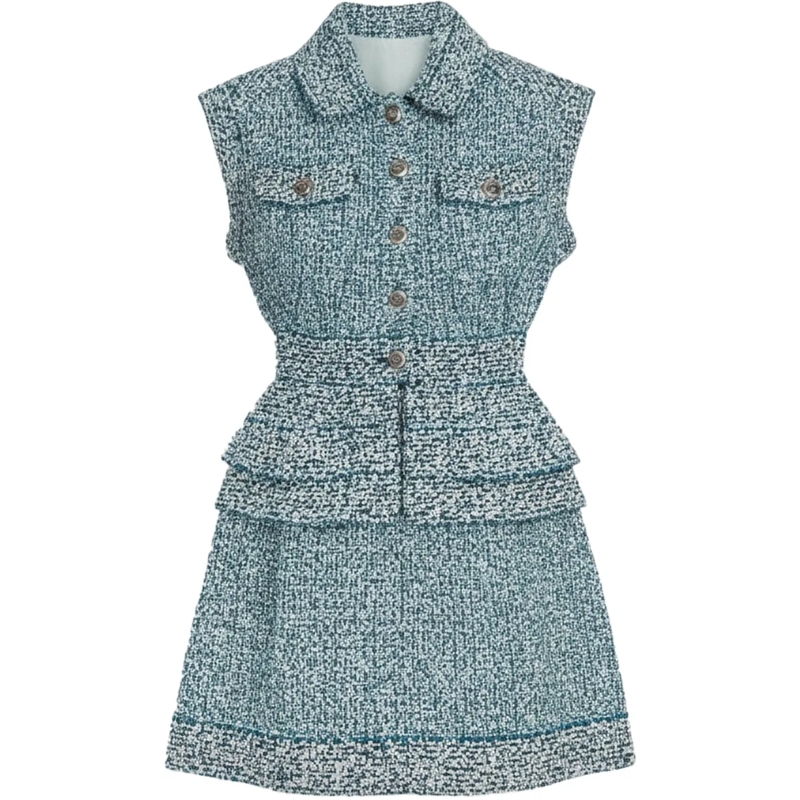 Chanel Midikleid Chanel Bleu Glitter Tweed Dress (DE32 / FR34) blau