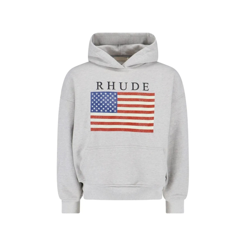 Rhude  Classic Knit Grey Sweater With Ribbed Cuffs And He Grey