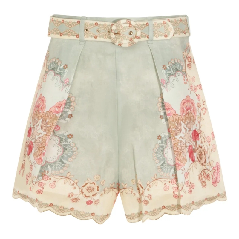 Zimmermann Casual Shorts High-Waisted Floral Shorts With Scalloped Hem Neutrals