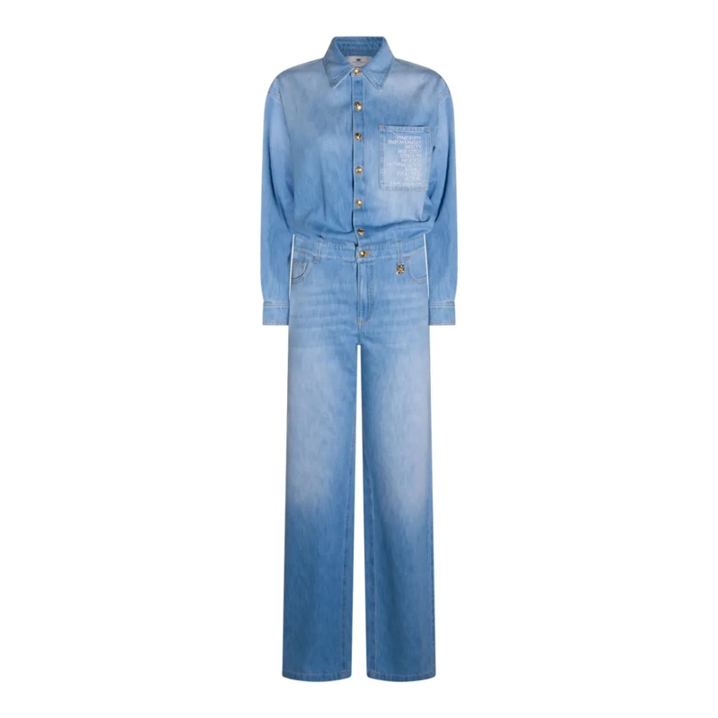 Elisabetta Franchi Jumpsuit Light Blue Oversized Cotton Jumpsuit Blue