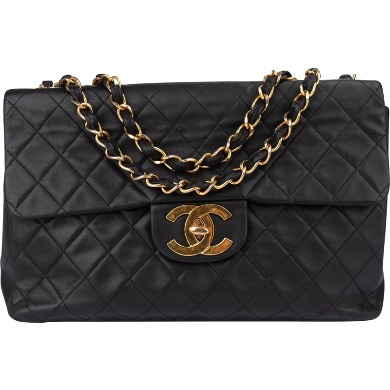 Chanel Sac à bandoulière Chanel Quilted Lambskin 24K Gold Maxi Single Flap  schwarz