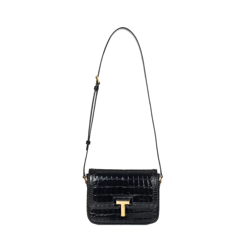 Tom Ford Schultertasche Black Crocodile-Print Leather  Small Shoulder Bag Black