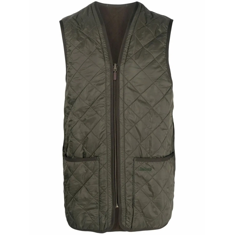 Barbour  Quilted Sleeveless Jacket With Zippered Front And  Green