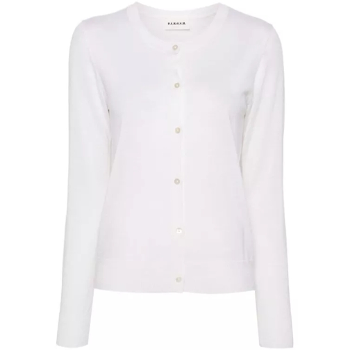 P.A.R.O.S.H. Cream White Wool-Silk-Cashmere Blend Cardigan White 