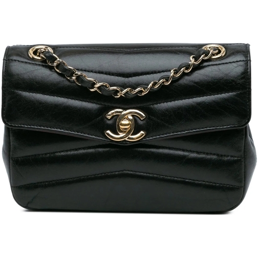 Chanel Fourre-tout Small Lambskin Chevron Miroir Flap Bag schwarz