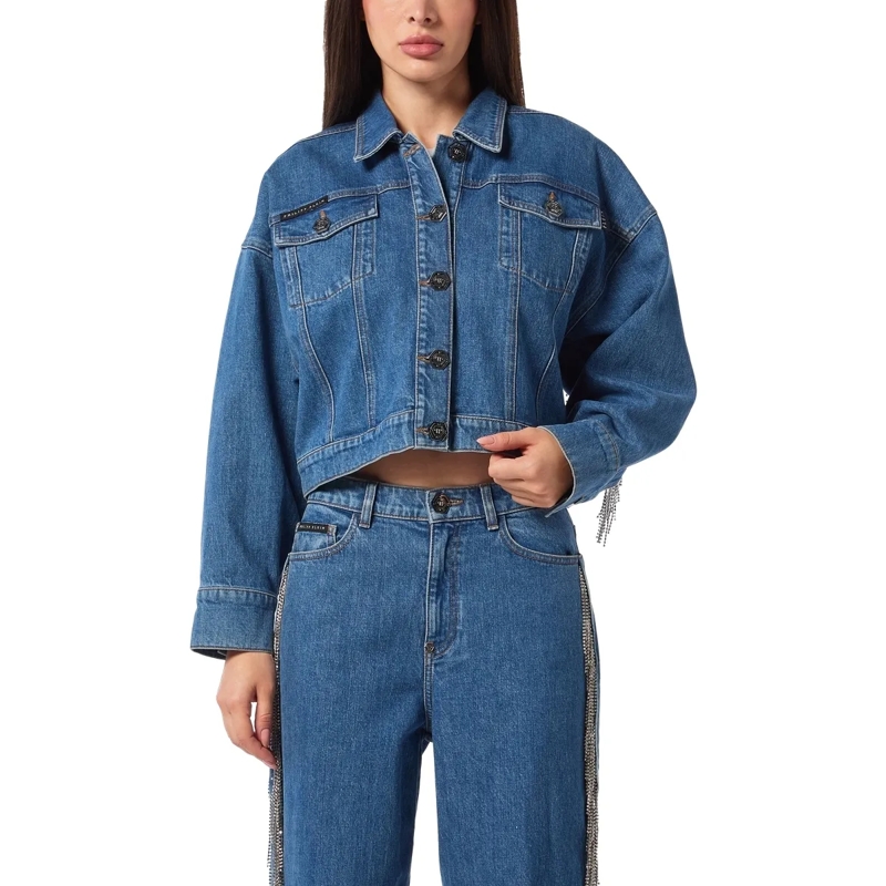 Philipp Plein Jeansjacke Denim-Jacke Mit Schmucksteinen grau(Image 3)