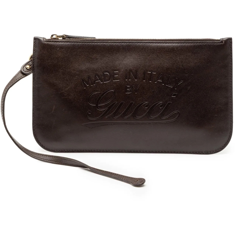 Gucci Necessaire Leather Craft Pouch braun