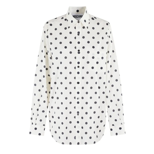 Moschino Chemises Ivory Cotton Voile Shirt With Polka Dot Pattern White