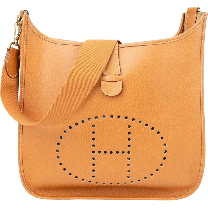 Hermès Schultertasche Hermes Natural Ardennes Leather Evelyne GM Crossbo braun