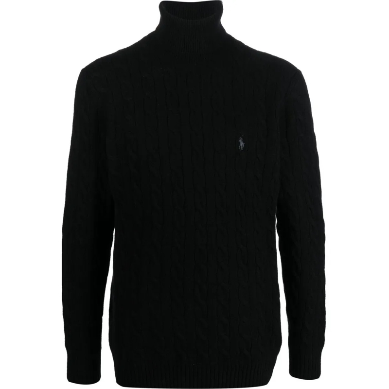 Polo Ralph Lauren Pullover Cable-Knit Turtleneck Sweater With Refined Pony Em Black