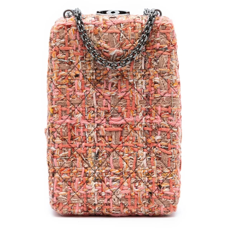 Chanel Sac à bandoulière CC Tweed Chain Vertical Box Crossbody rose