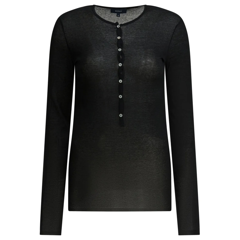 SOEUR Top met lange mouwen Long-Sleeved Semi-Sheer Top With Button Detailing Black