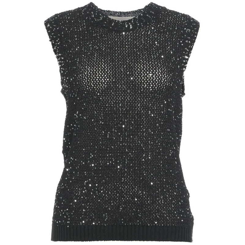 Golden Goose Chemisier Sequin Knit Tank Top Black Black