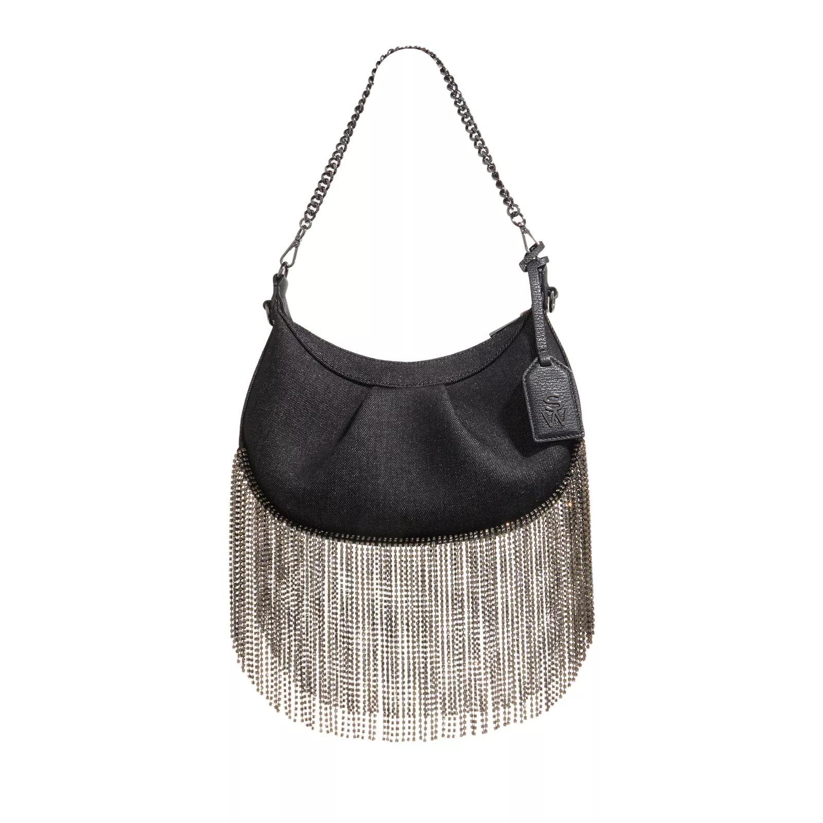 Stuart Weitzman Hobo Bag - Stellar Crescent Crystal Fringe Bag - Gr. unisize - in Schwarz - für Damen