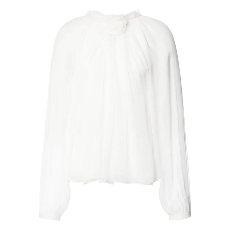 Alberta Ferretti Blouse Sheer Silk Blouse With Floral Embellishment White