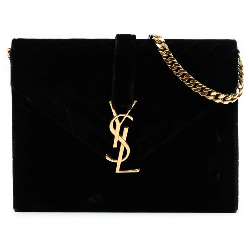 Saint Laurent Sac à bandoulière Medium Chevron Velvet Monogram Envelope Bag schwarz