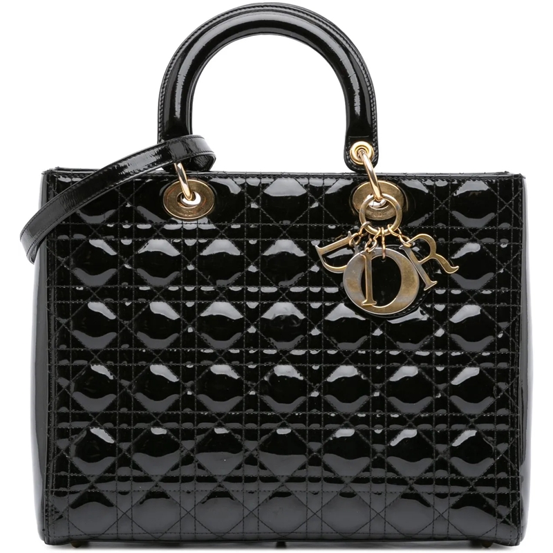Christian Dior Schultertasche Large Patent Cannage Lady Dior schwarz