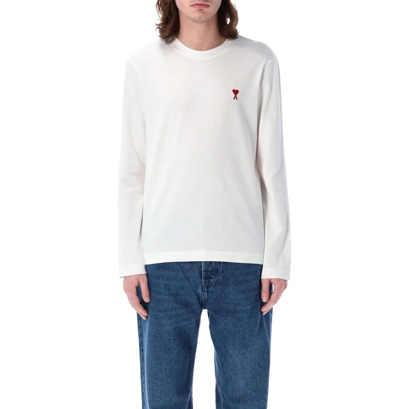 AMI Paris Langärmeliges Oberteil Long-Sleeve T-Shirt With Ribbed Neckline Green