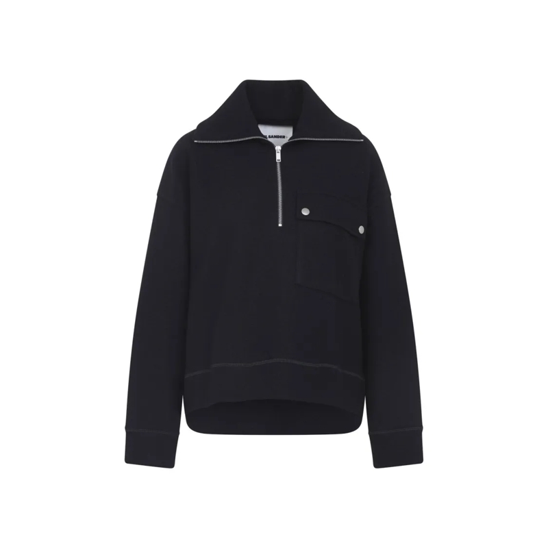 Jil Sander  Half-Zip Black Wool Blend Sweatshirt Black