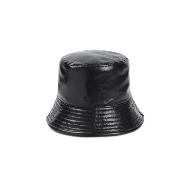 Chloé Mützen - Black Leather Bucket Hat - Gr. S - in Schwarz - für Damen