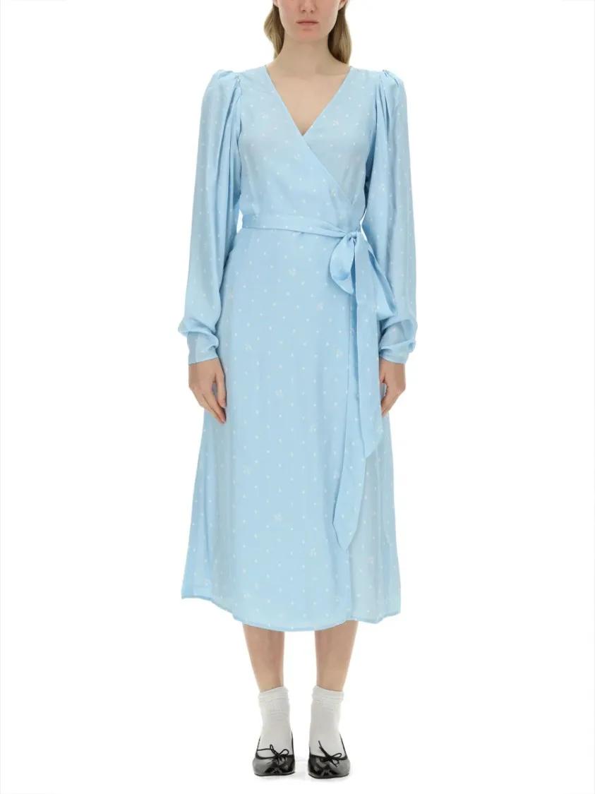 Thumbnail - Rotate - Polka Dot Midi Dress - Größe 34 - blau