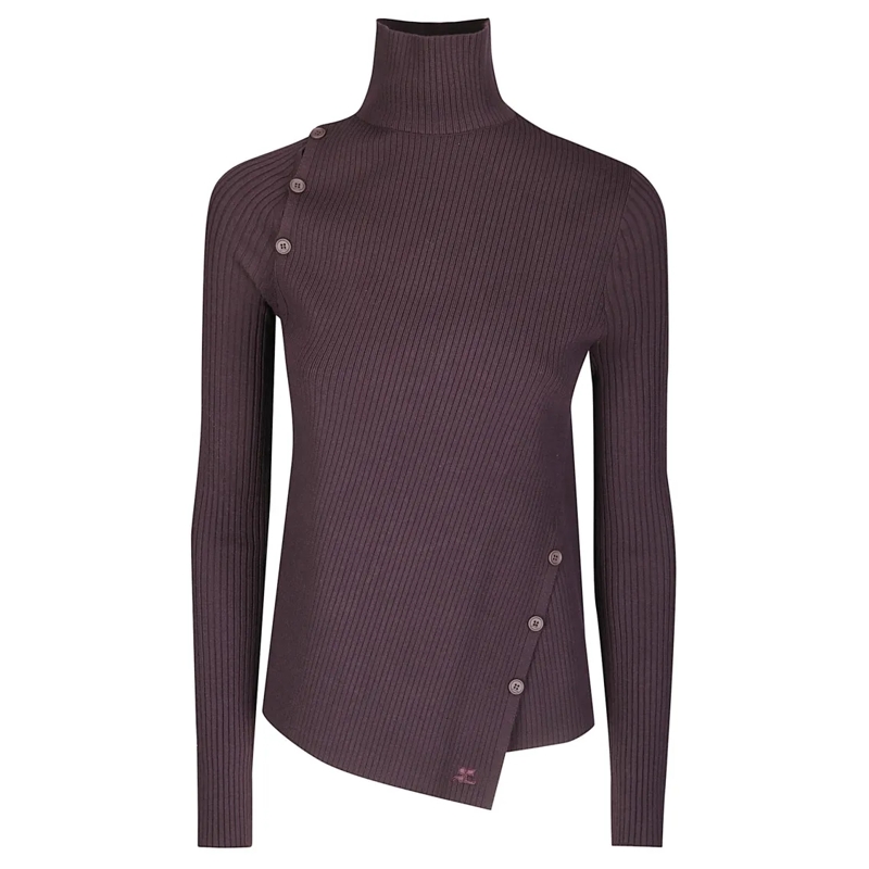 Courrèges Trui met col Oblique Butonned Sweater Brown