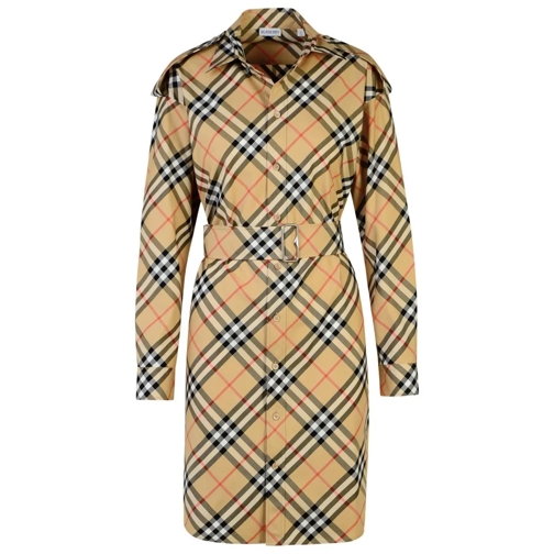 Burberry Robes midi Check' Beige Cotton Dress Brown