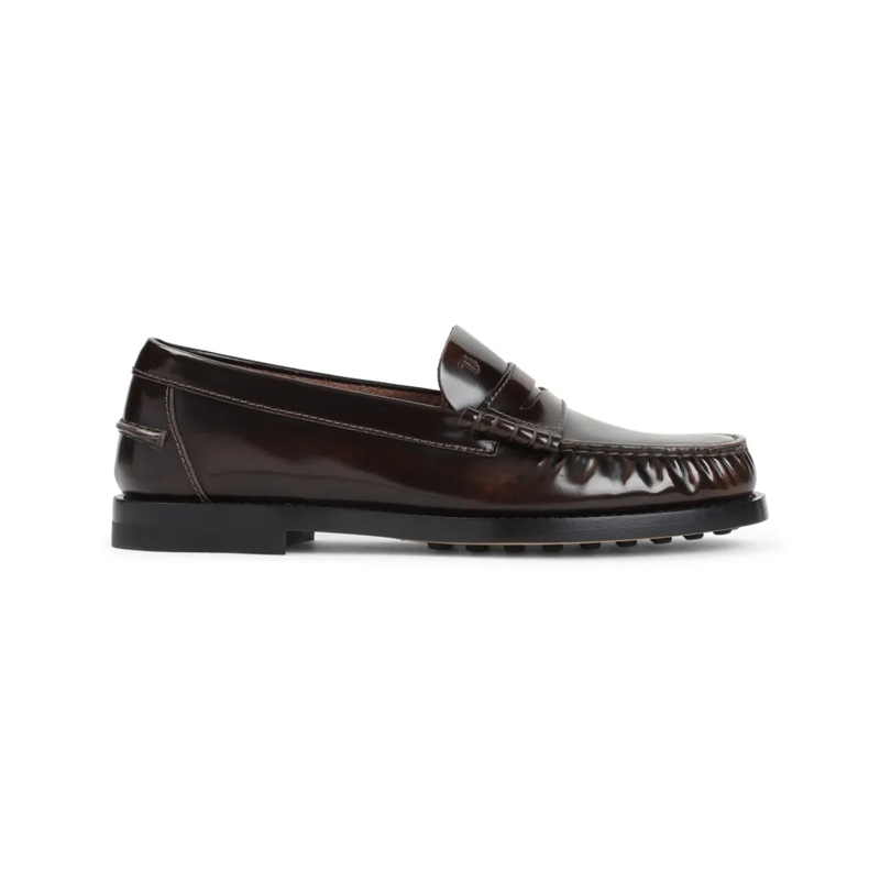 Tod's Ballerines Brown Calf Leather Loafers With Penny Strap Black