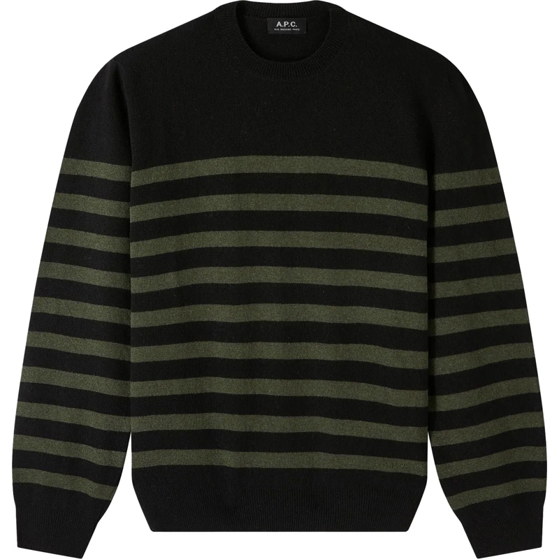 A.P.C. Pullover Pull streep kaki zwart grün