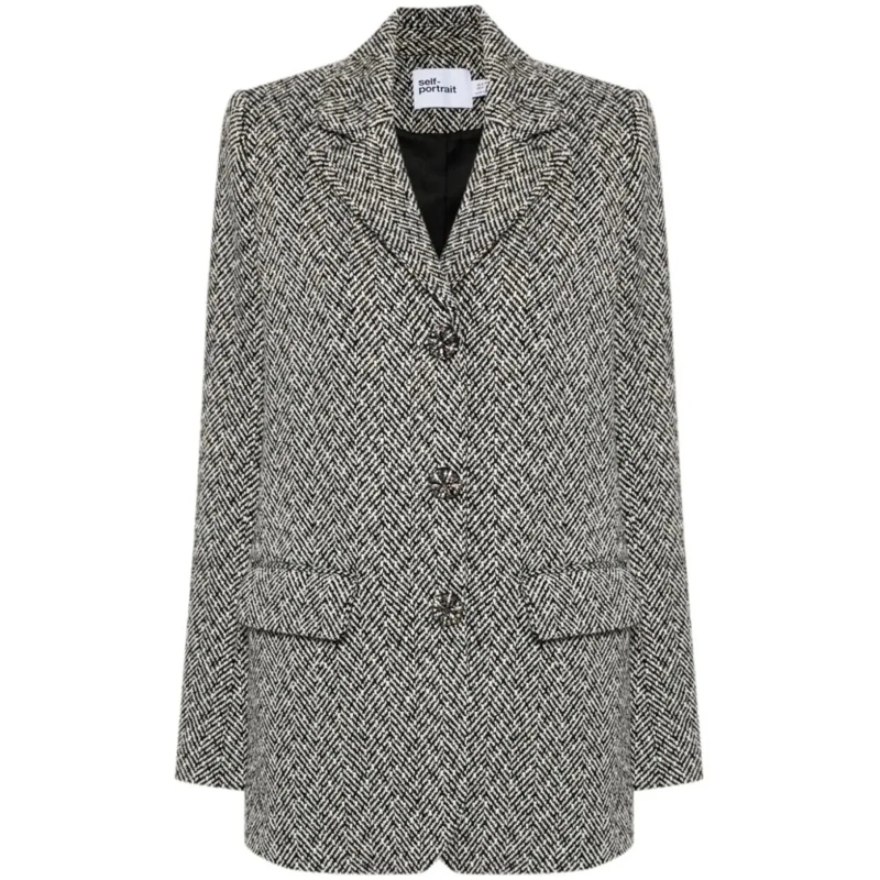Self Portrait Blazer Herringbone Blazer Grey