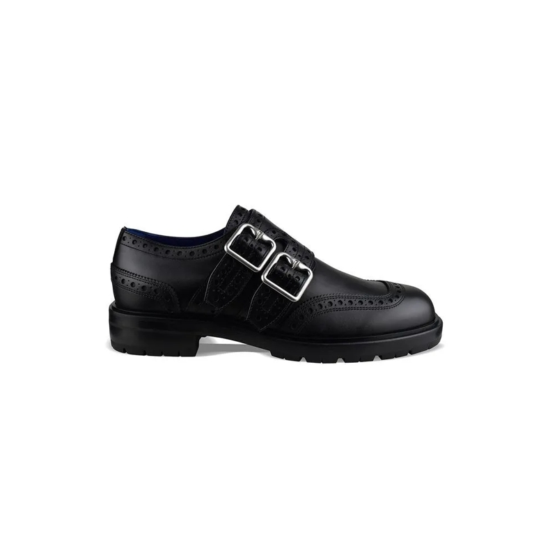 Burberry Loafer Black Leather Oxford Brogue Loafers With Silver Bu Black