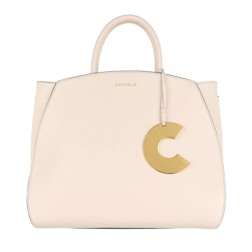 Coccinelle Concrete Handle Tote Bag Lambskin White Rymlig shoppingväska