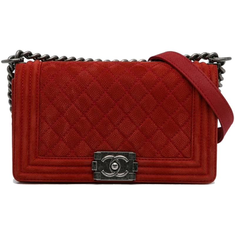 Chanel Schultertasche Old Medium Quilted Caviar Boy Flap rot