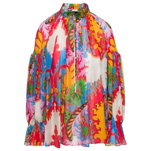 Etro Multicolor Blouse With Puff Sleeves And All-Over G Multicolor 