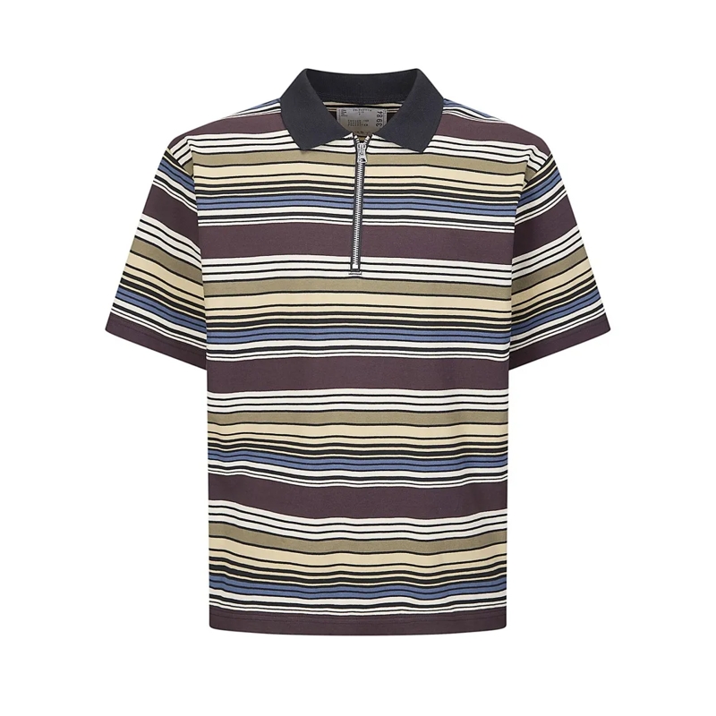 Sacai Polohemd Horizontal Stripe T-Shirt With Standard Crew Neckl Grey