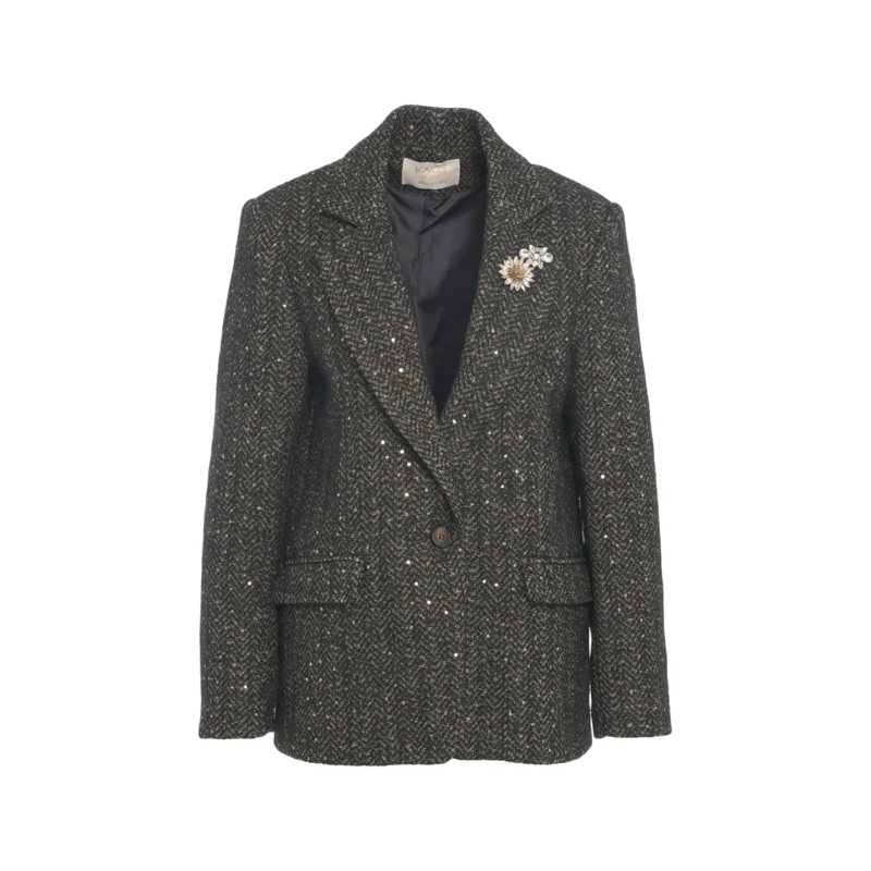 Kaos Blazer Sequined Blazer With Brooch Grey