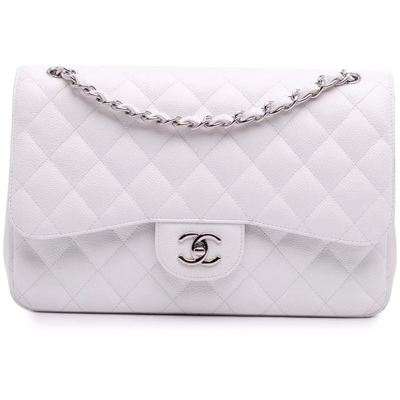 Chanel Sac à bandoulière Jumbo Classic Caviar Double Flap weiß