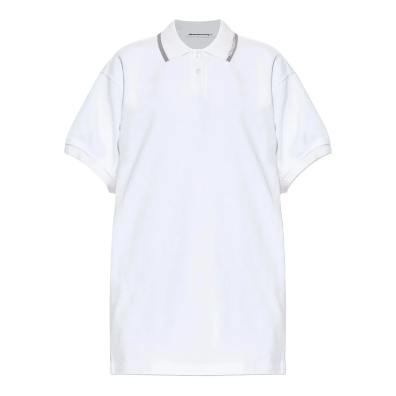 Alexander Wang Minikleid Relaxed Polo Shirt Dress With Subtle Grey Trim White