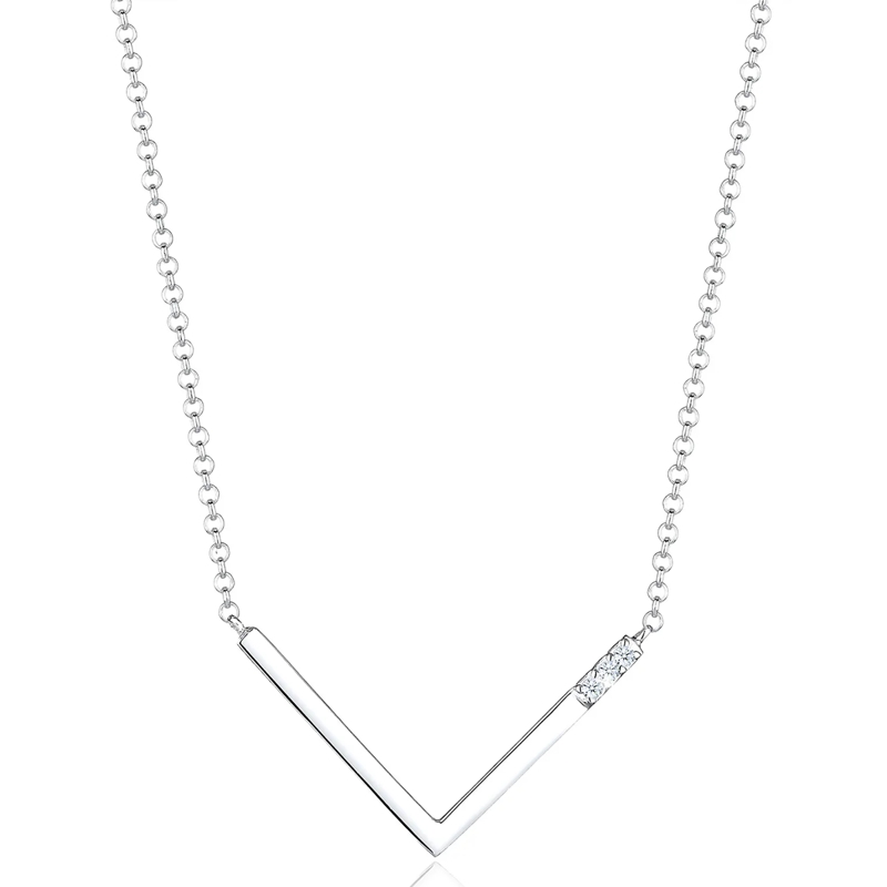 Elli Mittellange Halskette Halskette V-Kette Geo Diamant (0.045 ct.) 925 Silb weiss