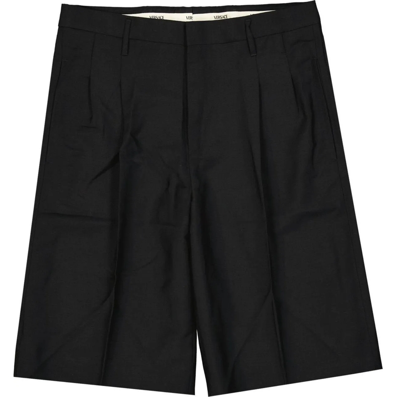 Versace Korte broek Tailored Black Wool Shorts With Mohair Blend Black