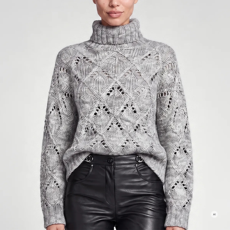 Marc Aurel Rollkragenpullover Pullover aus grobem Netzmuster grau(Image 3)