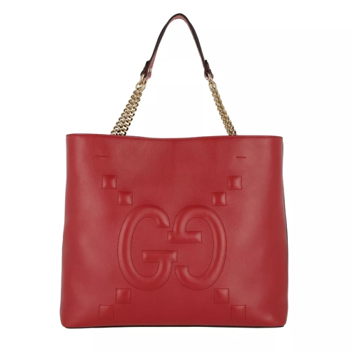 Gucci Apollo Embossed GG Tote Bag Leather Hibiscus Red Draagtas