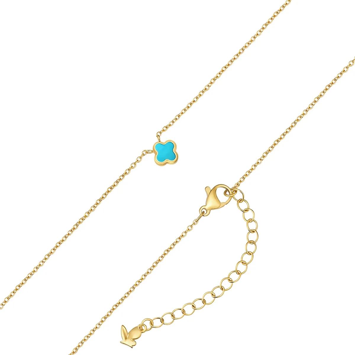 Thumbnail - Glanzstücke München Halskette - Edelstahl Halskette Türkis (synth.) Kleeblatt - Gr. unisize - in Gold - für Damen