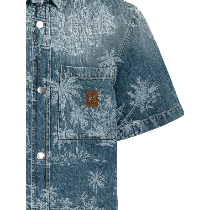 Amiri Haut décontracté Chateau Camicia Denim con Stampa Paesaggio blau(Image 3)