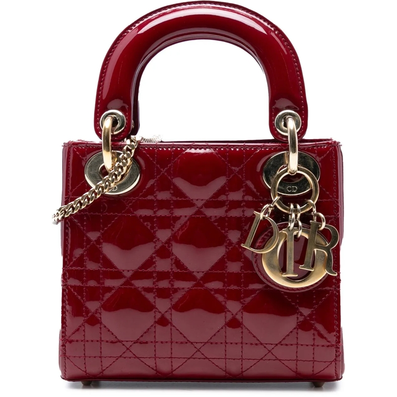Christian Dior Schultertasche Mini Patent Cannage Lady Dior rot
