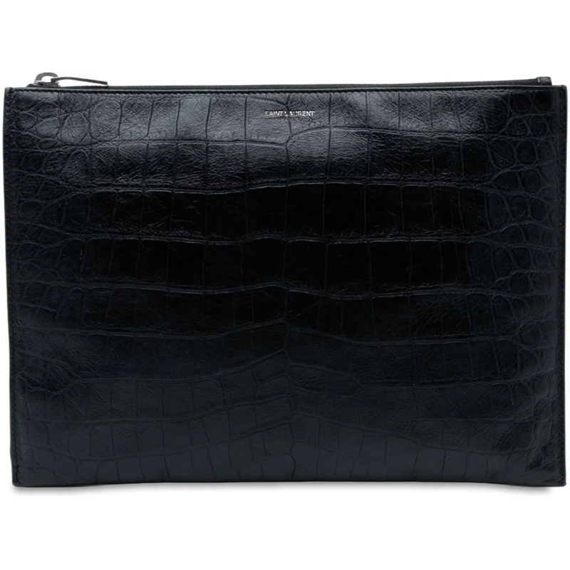 Saint Laurent Pochette Crocodile Embossed Leather Zipped Tablet Holder schwarz