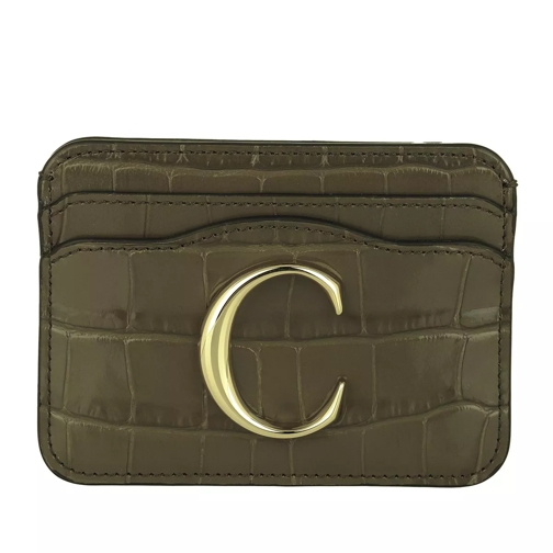 Chloé Branded Card Case Leather Army Green Korthållare