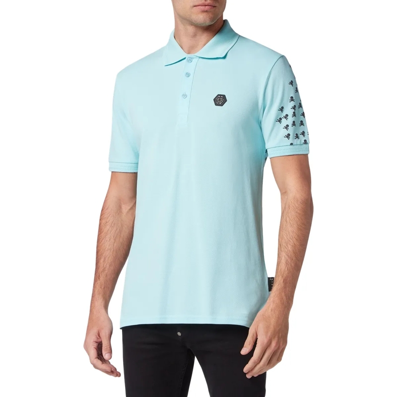 Philipp Plein Top Poloshirt Skull&Bones hell-blau