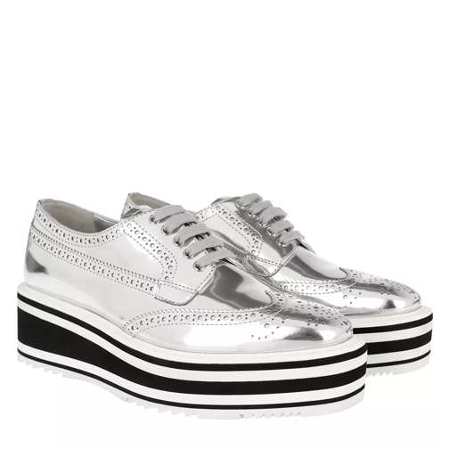 Prada Oxford Lace Up Plateau Argento Loafer